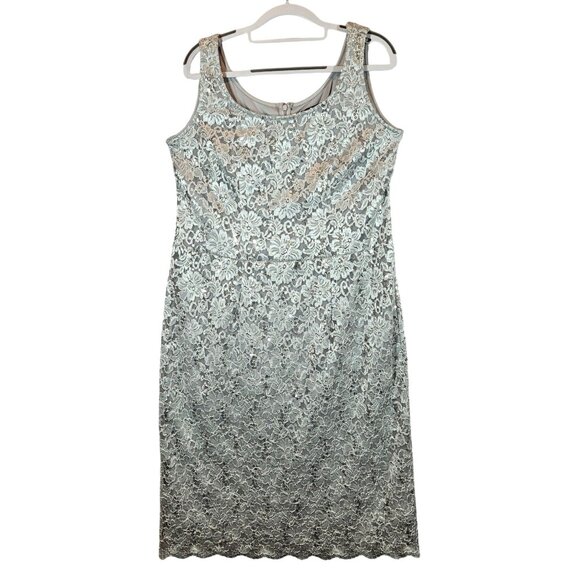 R&M Richards Womens 12 Sequin Lace Jacket Dress Set Sequins Silver Gray formal - Picture 2 of 16